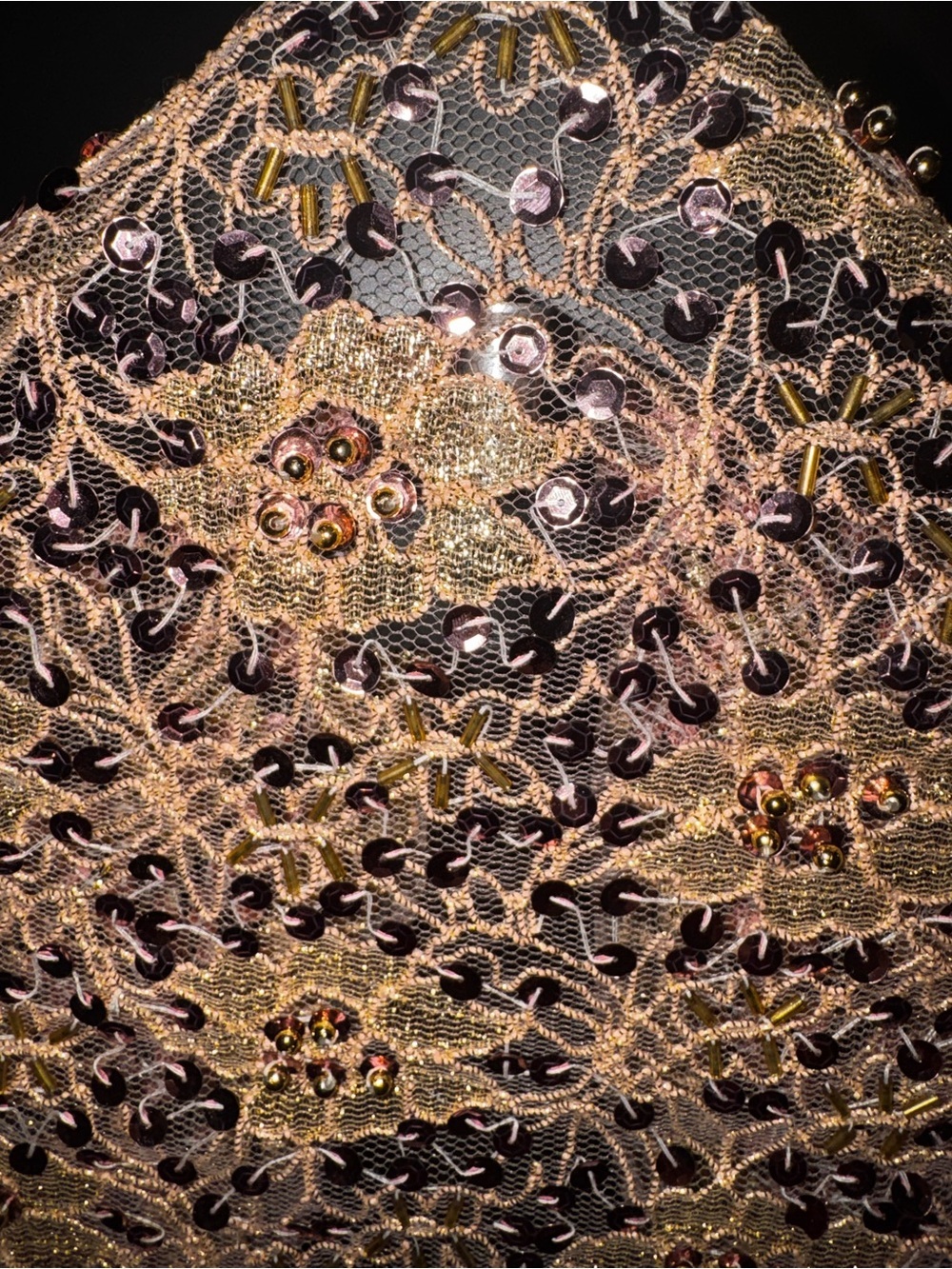 Best Quality Gold Mesh Lace Shawl Wrap with Sequin Beaded with Purple Accents - Picture 4 of 10